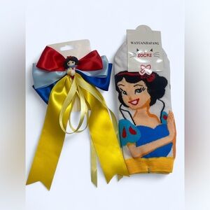 Hand Crafted Snow White Hair Bow & Socks Bundle